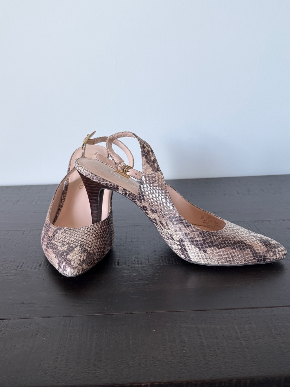 Franco Sarto Taupe Snake-Print Slingback Heels